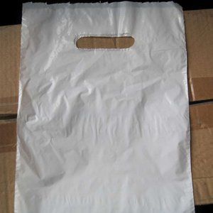 100 12 x9" White Rough Die Cut MDSE Handhole Plastic Merchandise Bag Handle Hole